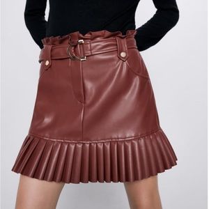 Zara Pleated Faux Leather Skirt